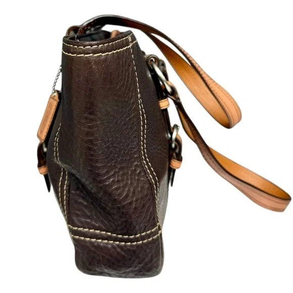 Vintage Coach Chelsea Brown Tan Pebble Leather Shoulder Bag F12339 Satchel Zip - Picture 5 of 15